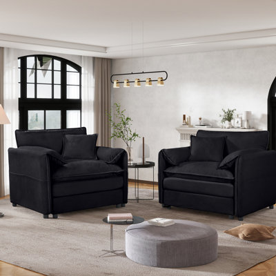 Ensemble de 2 chaises d'appoint surdimensionnées en chenille surdimensionnées, fauteuil simple confortable avec grand siège, fauteuil de lecture moderne pour chambre à coucher, salon, chenille, noir