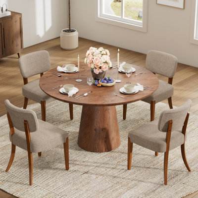 Table de salle à manger ronde en bois 43 po avec 4/6 chaises sans accoudoirs, ensemble minimaliste moderne pour la maison et la salle à manger
