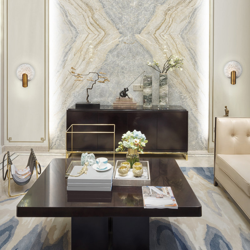 Oracle Crystal LED Armed Sconce, Aged Brass