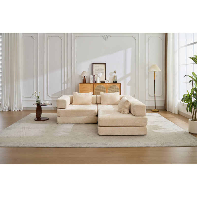 Canapé à compression, canapé-lit convertible au sol avec structure de forme fixe, canapé modulaire désossé, aucun assemblage requis, tissu chenille, pour la chambre du salon