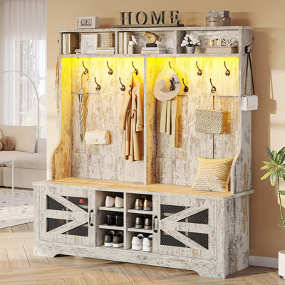 Hall Tree With Bench And Shoe Storage, 5-In-1 Entryway Bench With Coat Rack