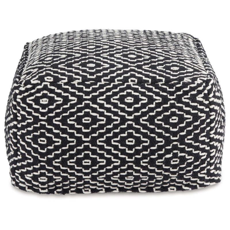 Handwoven Black and White Geometric Cotton Pouf