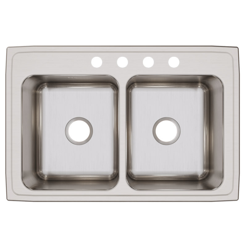 Évier de cuisine à double cuve à montage sur plan L 33 po x l 22 po Lustertone, 4 trous