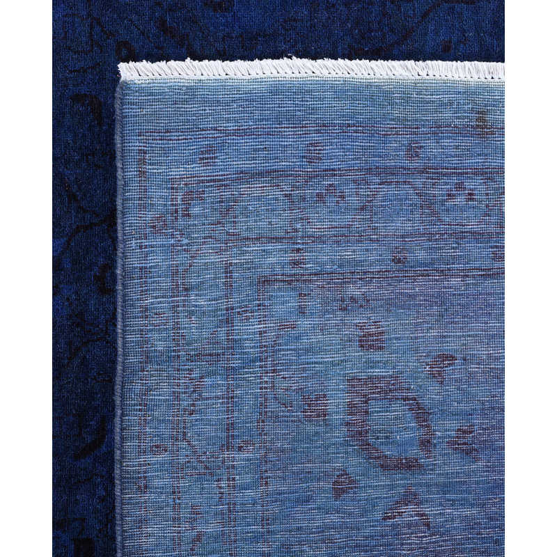Overdyed Hand-Knotted Wool Modern-Contemporary Blue Area Rug 9' 4" x 12' 1"