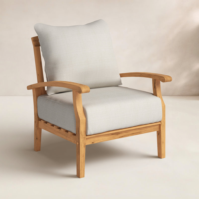 Summerton Teak Patio Chair with Cushions, Brown Frame/Beige Cushion
