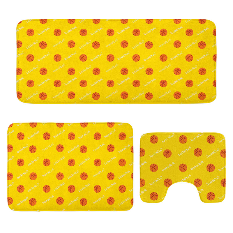  Ensemble de tapis de salle de bain Basketball 3 pièces en U et tapis rectangulaires orange jaune blanc