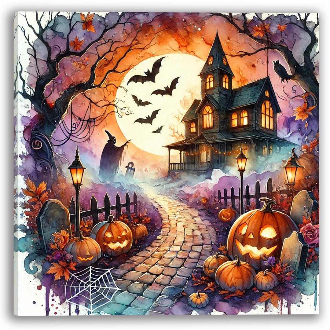 Enchanted Haunted House Halloween Night Canvas Wall Art Bungalow Rose Overall 