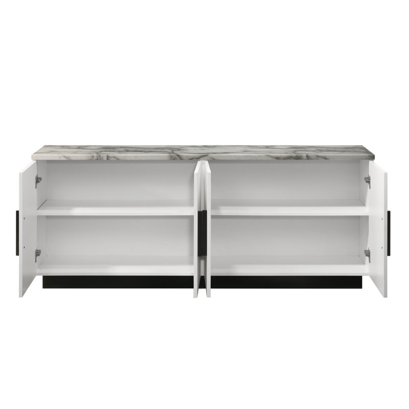 Console blanche de 63 po avec plateau en faux marbre Matilda