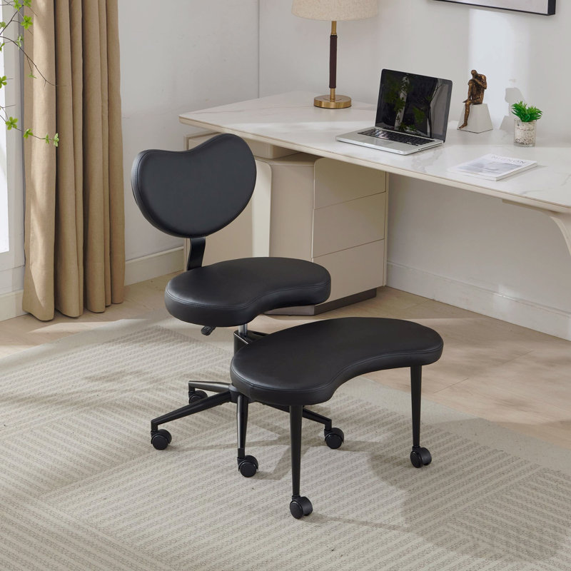 Meditation Chair Plus, Cross Legged Chair With Wheels, Adhd Chair, Criss Cross Desk Chair With Lumbar Support And Adjustable Stool, Flexible Design For Fidgety Sitters, Black Pu