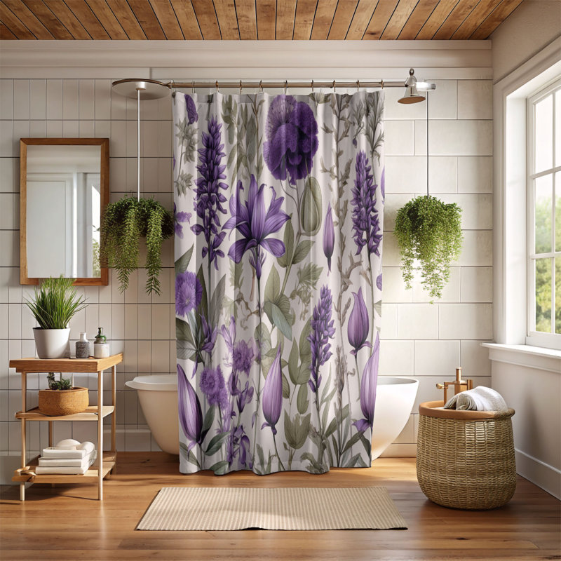 Rideau de douche standard 1 pièce Lilas Petals, H 74 po x l 71 po