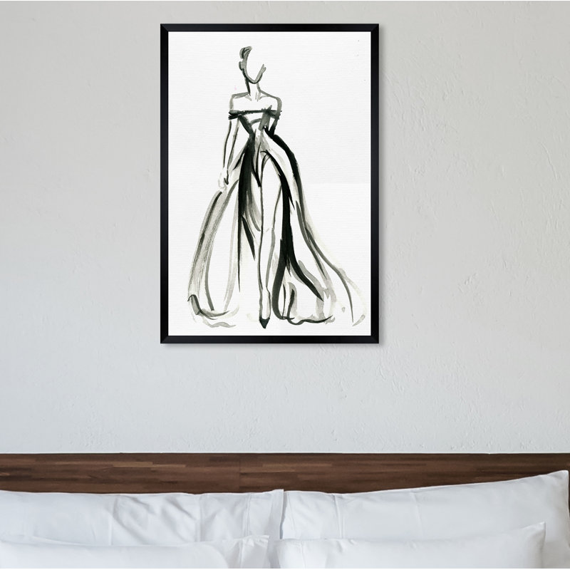 «Elegant Dress Ink II Fashion and Glam» - Peinture encadrée, L 32 po x H 47 po