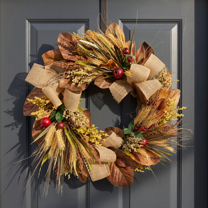 Fall Wreath with Heather, Wheat and Bows