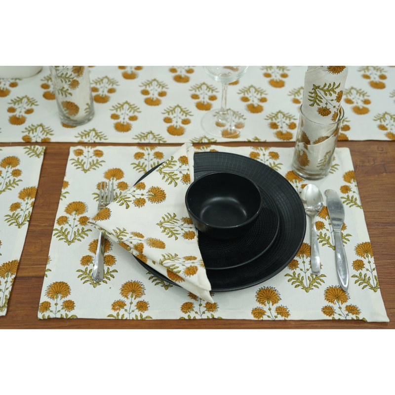 Imprimé de blocs de 13 x 19 pouces Fabividine - Napperons élégants pour un usage quotidien, Rishi, moutarde