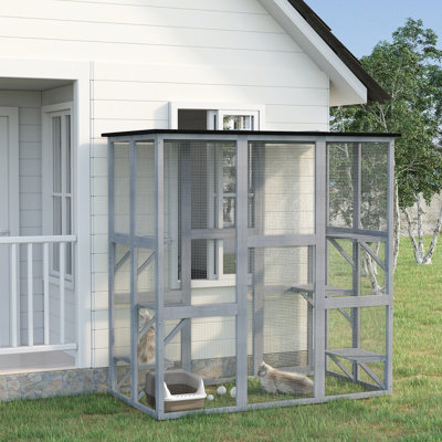 Wooden Cat House with Platforms Cat Cage for Multiple Kittens
