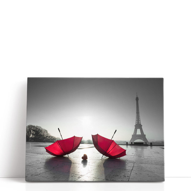 Deux parapluies à côté de la Tour Eiffel - reproduction d'art sur toile, H 18 po x l 24 po