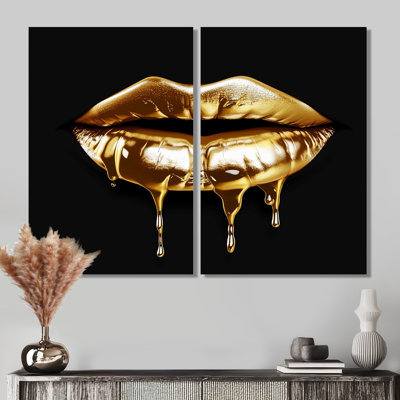 Lèvres dorées de luxe V - grande décoration murale tendance