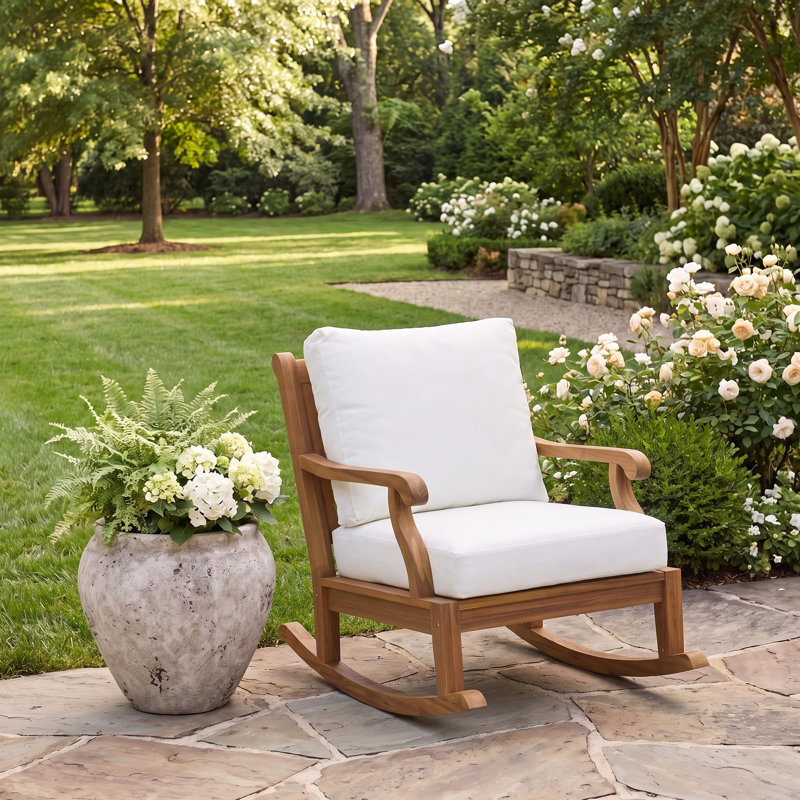 Outdoor Rocker Chair with Cushions, Ivory