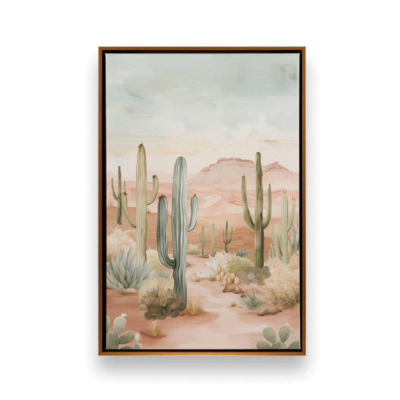 Cactus Waltz II, reproduction sur toile, H 18,75 po x l 12,75 po x P 1,75 po, Cadre flottant or poli