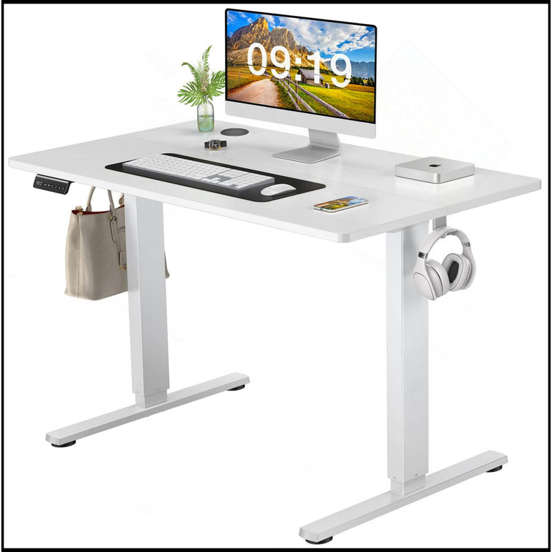 Electric Height Adjustable Standing Desk,Sit To Stand Ergonomic Computer Desk, White, 28" H x 39" W x 23" D