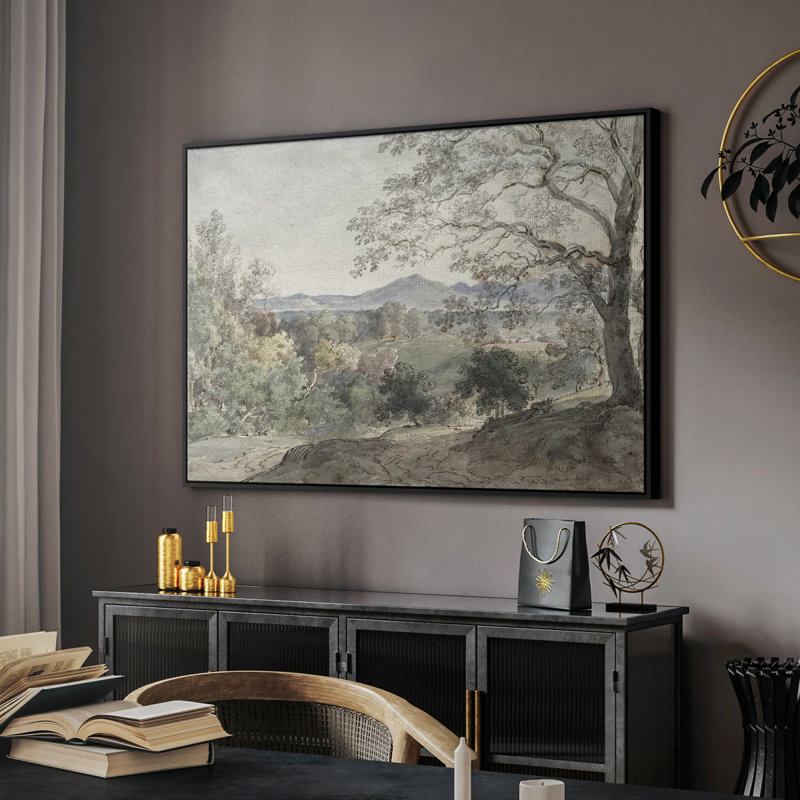 Paysage rétro - CDxxv, Toile avec cadre flottant noir, H 17 po x l 25 po
