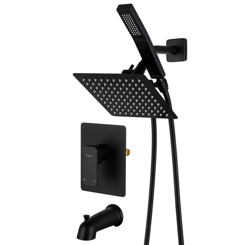 Ensemble de robinet de douche tout en métal de 8 pouces avec bec de baignoire, Matte Black
