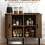 Buffet de style nordique avec portes coulissantes en noyer et à lattes Tambour, rangement dans le salon de la cuisine, support stable, pieds de bar en acier d'une hauteur de 29,5 po et pieds de 35,4 po de longueur
