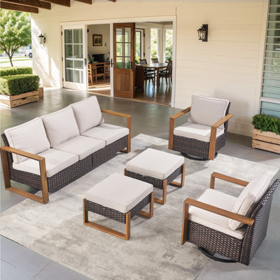 Allcot Outdoor 5-Piece Sofa Seating Group With Swivel Glide Chair With Cushions
