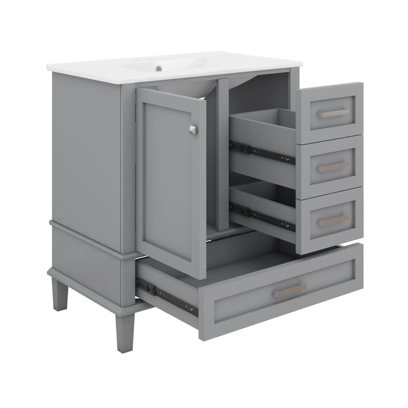 Ensemble de meuble-lavabo 30 po avec lavabo, armoire de rangement moderne avec porte à fermeture douce et 3 tiroirs, structure en bois massif