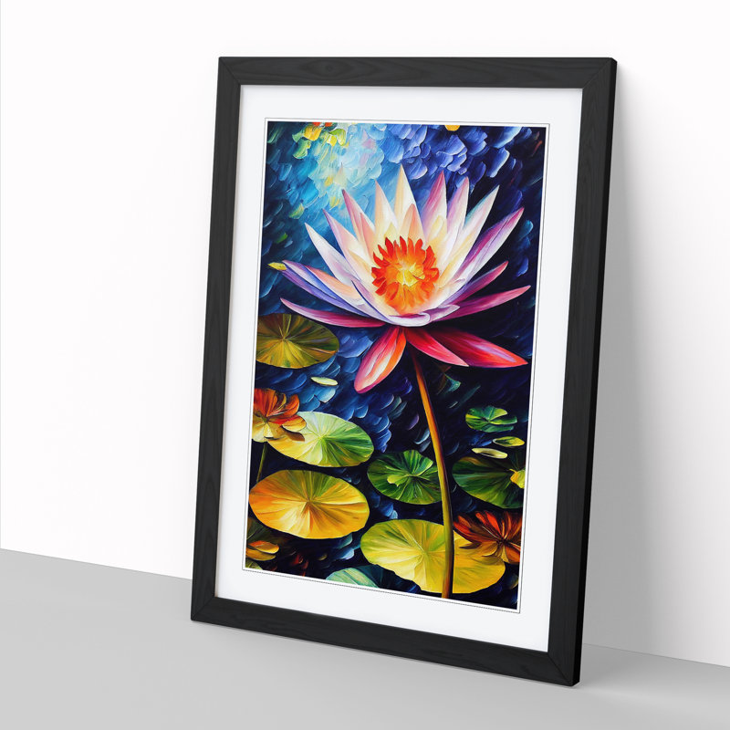 Water Lily Flower Vol.3 - Single Picture Frame Painting, Black, 34cm H x 25cm W x 2cm D