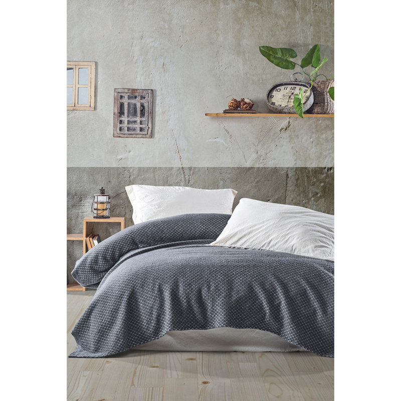 Couvre-lit en mélange de coton Helfred, Anthracite
