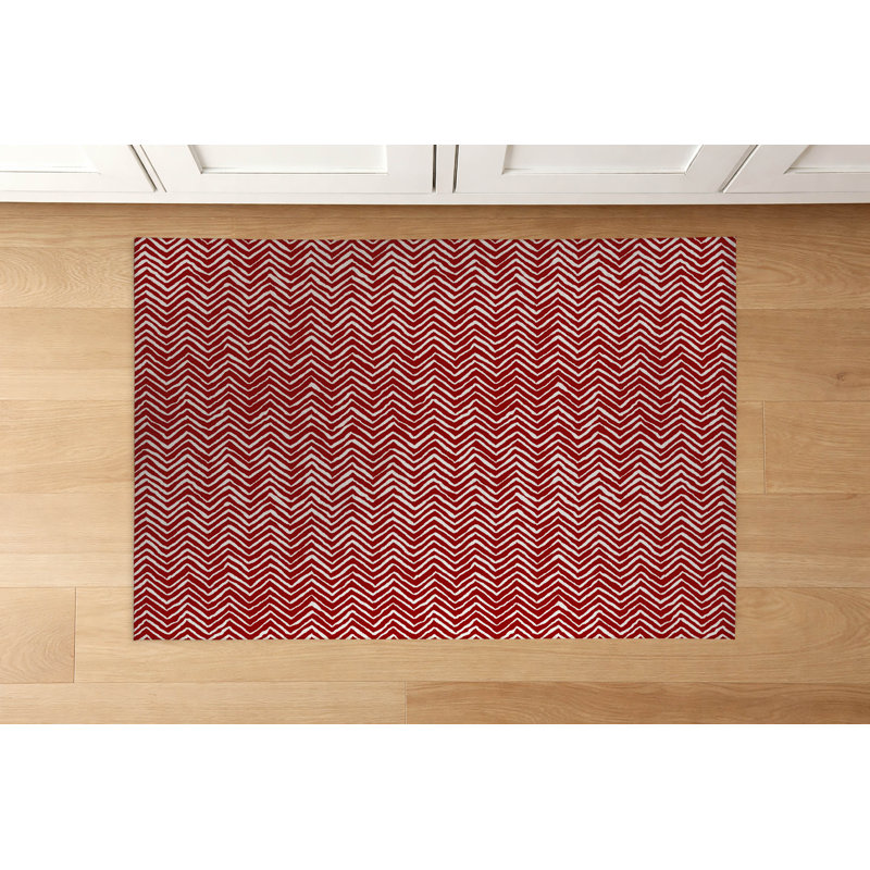Tapis de cuisine Chevron, Rouge canneberge, Rectangle 5 pi x 7 pi