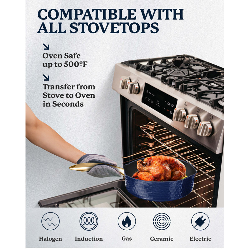 Granitestone Charleston Collection Hammered Navy 4 Qt Deep Saute Nonstick Pan with Lid