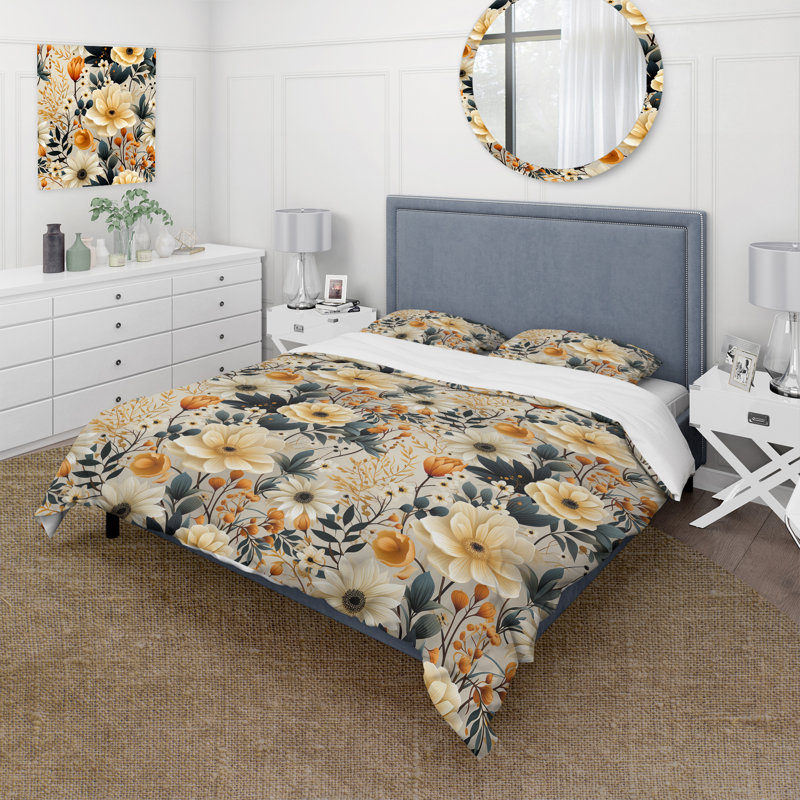 Literie, coquelicots et fleurs terreuses, Housse de couette simple + 1 taie décorative stan