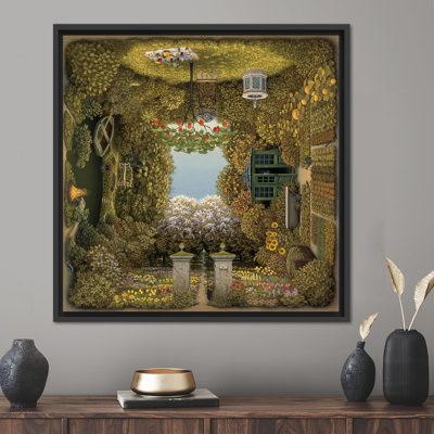 Art mural de jardin surréel, décoration murale de paysage de jardin, œuvre d'art abstraite, toile surréelle, affiche de surréalisme, art abstrait sur toile,