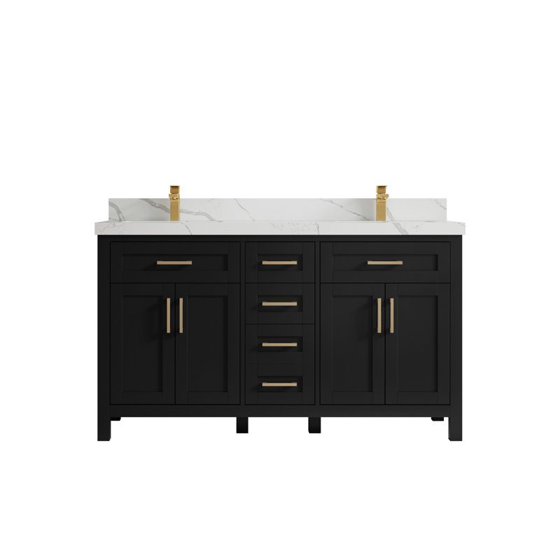 Ensemble de meuble-lavabo double 60 po Adeyne, Calacatta Laza