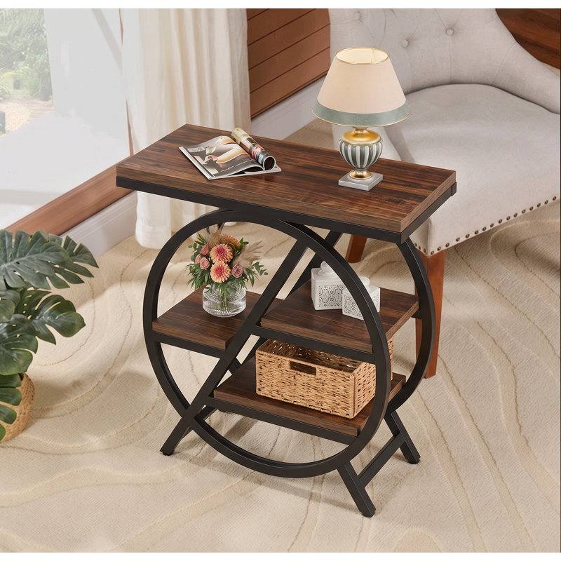 Zekira 25.59'' W 3-Shelf End Table, Rustic Brown/Black, Black