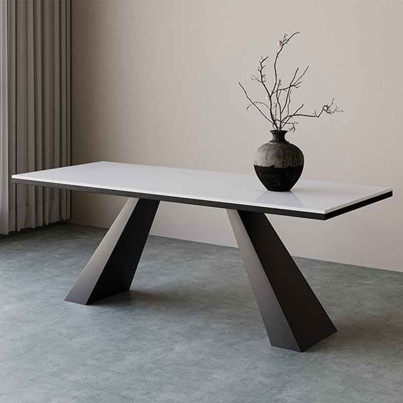 Blanc / noir pierre rectangulaire + table de salle à manger papillon feuille de fer, H 29,53 po x L 78,74 po x l 31,5 po