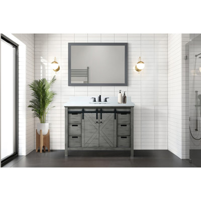 Meuble-lavabo gris l 48 po x P 22 po avec comptoir en quartz blanc et robinet - Teinture pour l'extérieur - Extérieur