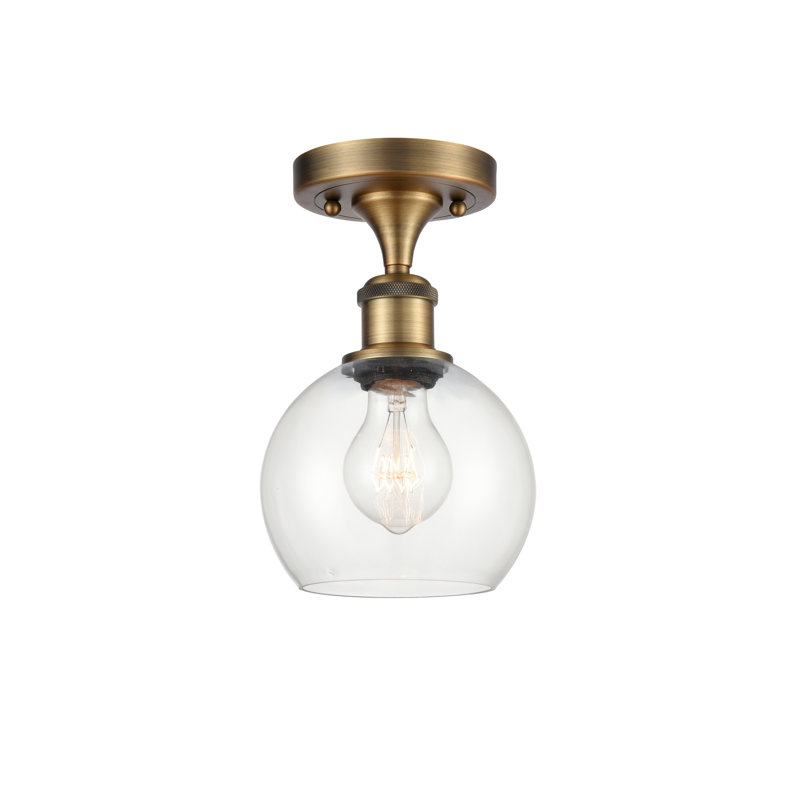 Plafonnier semi-encastré 1 lumière Cindi, H 9,88 po x l 6 po x P 6 po, Transparent, Laiton brossé