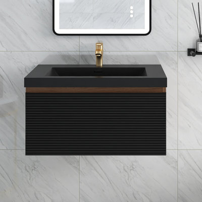 30 po X P 20 po P x 16 po Meuble-lavabo mural simple H en chêne avec plateau en résine