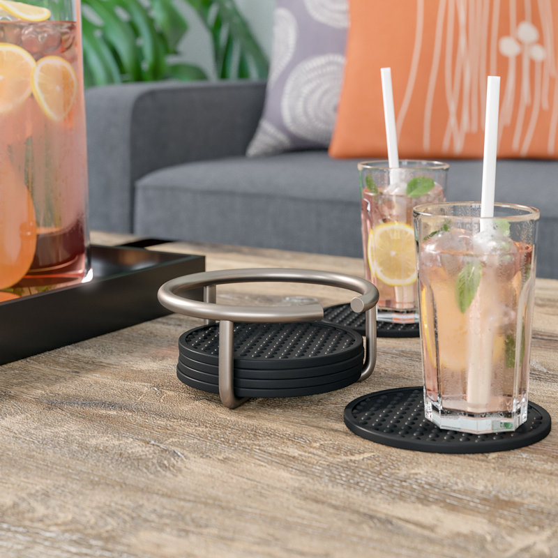 Ensemble sous-verre avec support 7 pièces Flex, Nickel satiné