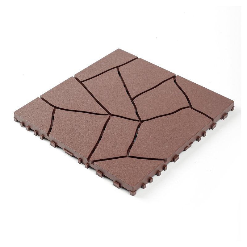 Carreaux de terrasse imbriqués de style pierre de 12 pouces, revêtement de sol en polypropylène rouge-brun avec GCC