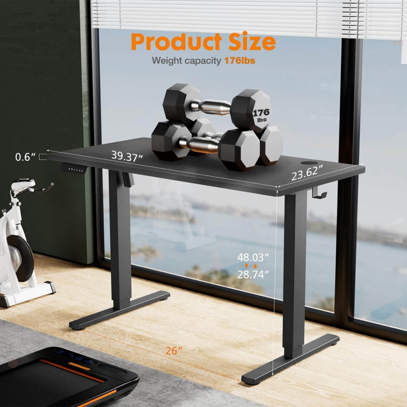 Bureau électrique ergonomique à hauteur réglable pour travailler debout et assis, 40 po x 24 po, Noir / Noir