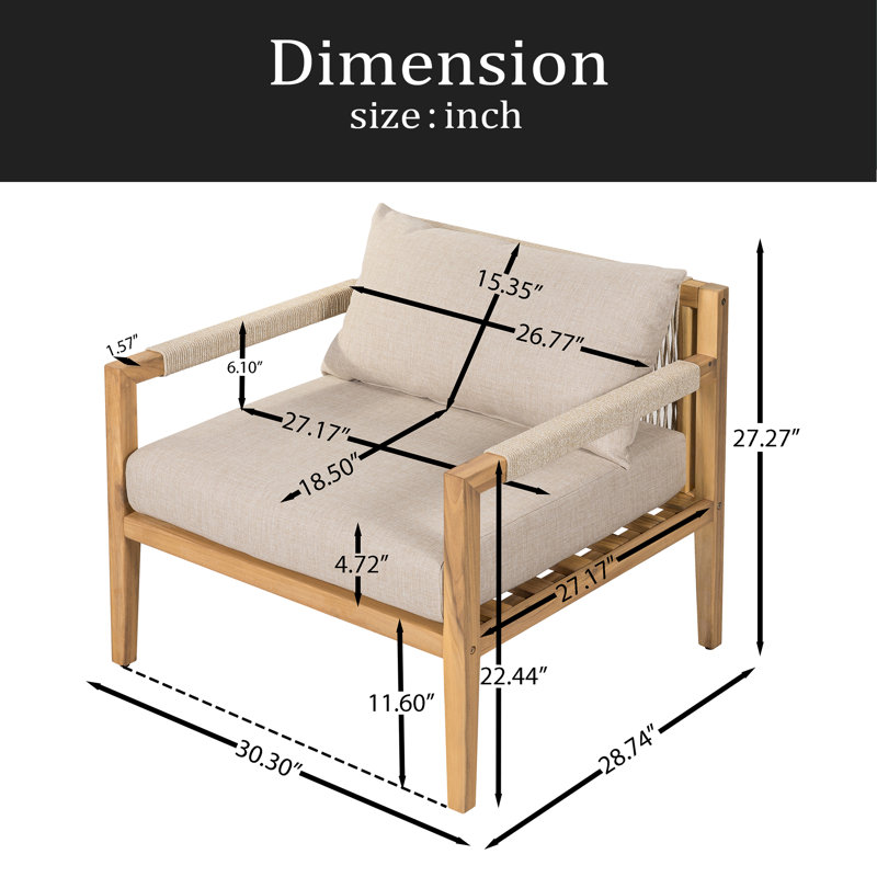 Chaise d'extérieur en bois d'acacia et corde beige - spacieuse, confortable et polyvalente pour tout patio