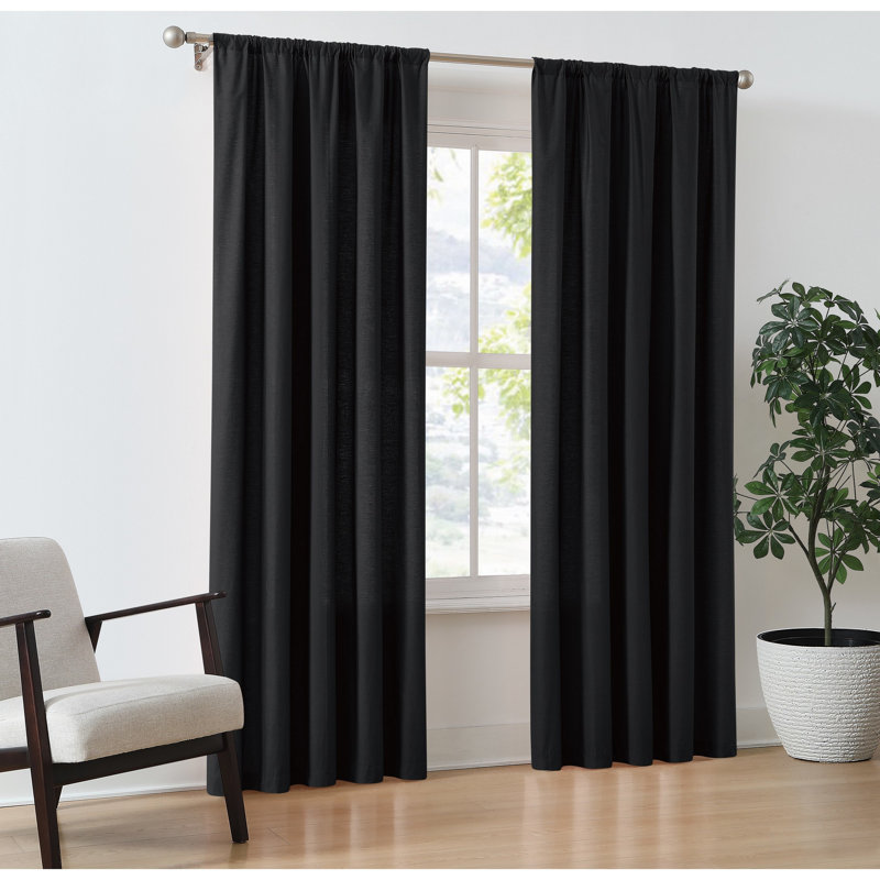 Paire de rideaux en percale de coton Ebern Designs, Noir, noir, noir, noir, L 50 po x L 96 po