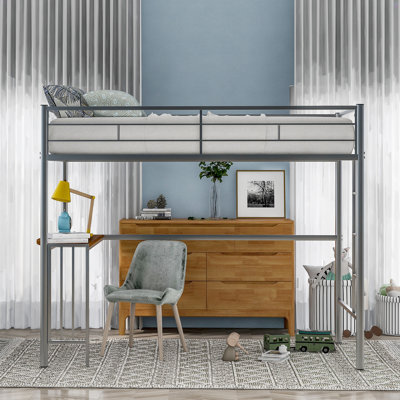 Lit mezzanine simple en métal avec bureau, échelle et garde-corps, lit mezzanine pour chambre à coucher