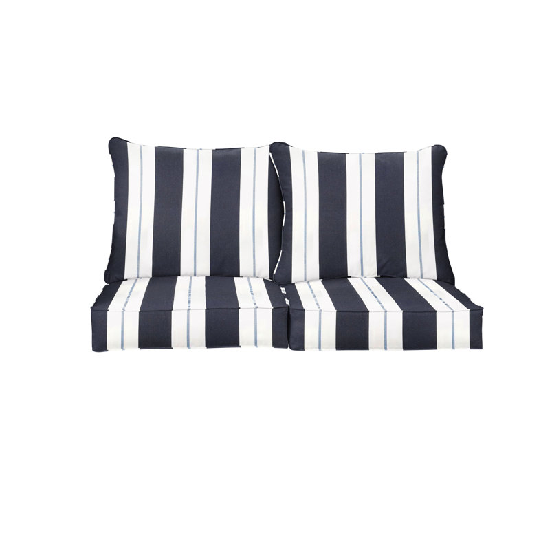 Deana Outdoor Sunbrella Seat/Back Cushion, Navy Stripe Sunbrella®, 22.5" W x 22.5" D