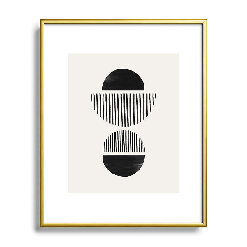 Balancing Stripes No1 noir encadré sur papier, Or, H 10 po x l 8 po