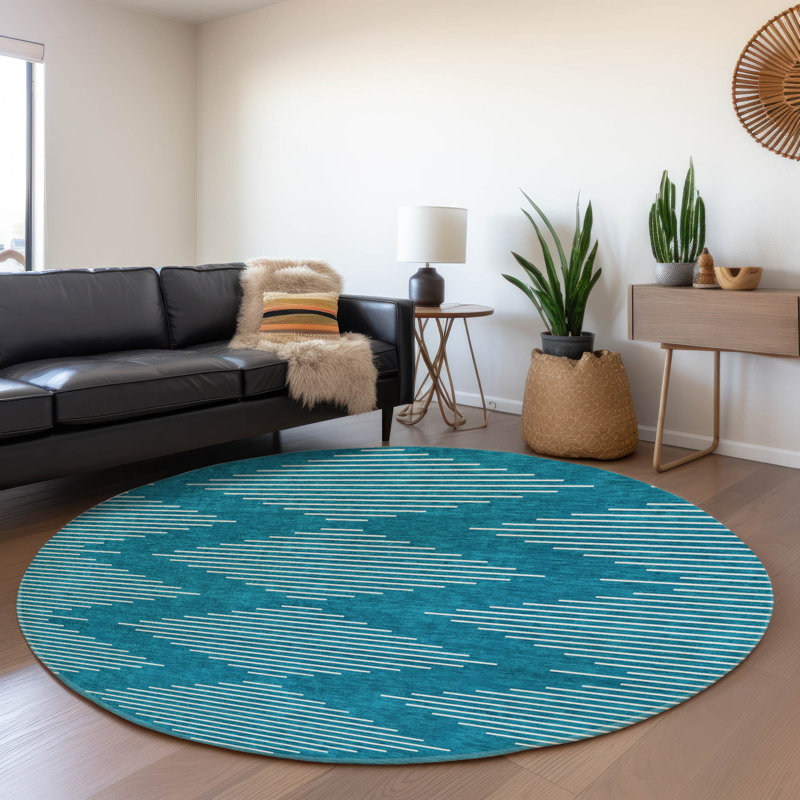 Tapis géométrique Premium lavable à la machine Colmenero AMF1016, Rond 8 pi