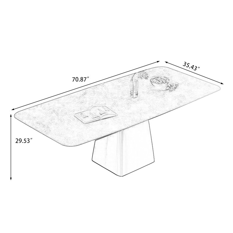 Table de salle à manger rectangulaire en pierre et acier inoxydable, Gris foncé, H 29,53 po x L 70,87 po x l 35,43 po